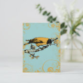 Blauw Blauwgroen en Goudgeel  Vogel Briefkaart (Staand voorkant)