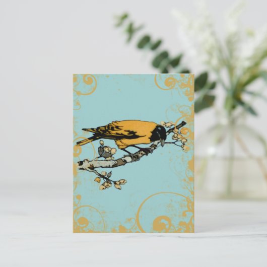 Blauw Blauwgroen en Goudgeel  Vogel Briefkaart (Staand voorkant)