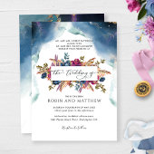 Blauw, Blauwgroen en Paarse Hemelse Bloemenbruilof Kaart