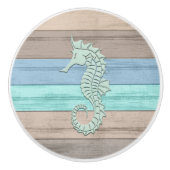 Blauw, Blauwgroen en Tan Beach Wood - Nautical Sea Keramische Knop (Voorkant)