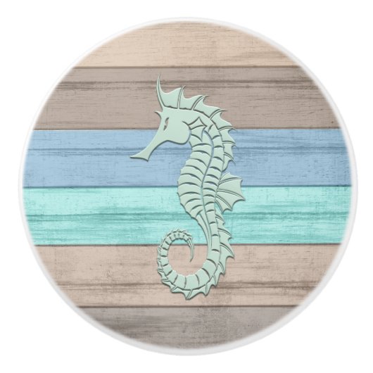 Blauw, Blauwgroen en Tan Beach Wood - Nautical Sea Keramische Knop (Voorkant)