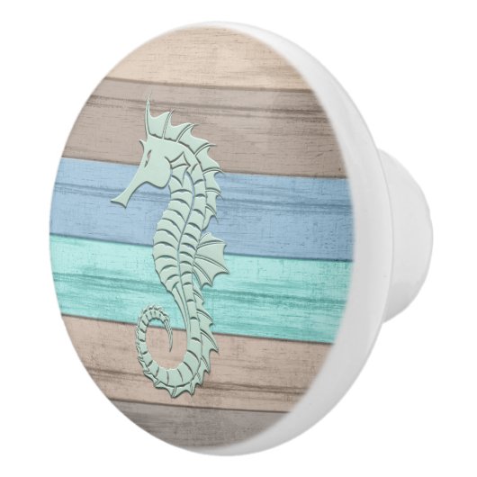 Blauw, Blauwgroen en Tan Beach Wood - Nautical Sea Keramische Knop (Rechts)