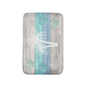 Blauw, Blauwgroen en Wit Beach hout / Zeeshells Badmat (Voorkant Verticaal)