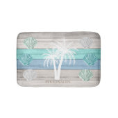 Blauw, Blauwgroen en Wit Beach hout / Zeeshells Badmat (Voorkant)