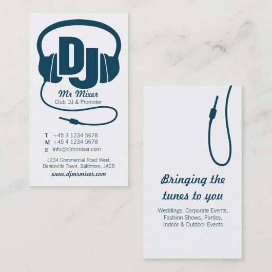 Blauw blauwgroen en wit DJ promoter visitekaartje (Voorkant / Achterkant)