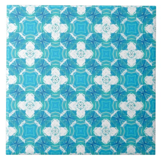 Blauw, Blauwgroen, en Wit Drijvende Patroon van Bl Tegeltje (Voorkant)