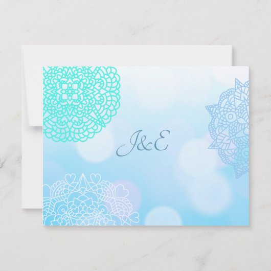 Blauw, Blauwgroen en wit Mandala sparen de Datum W Kaart (Achterkant)