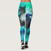 Blauw, Blauwgroen en zwart opgeruimd tekenmarmer Leggings (Achterkant)