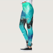 Blauw, Blauwgroen en zwart opgeruimd tekenmarmer Leggings (Links)