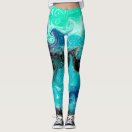 Blauw, Blauwgroen en zwart opgeruimd tekenmarmer Leggings
