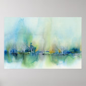 Blauw Blauwgroen Fantasy Abstract Landschapsschild Poster (Voorkant)