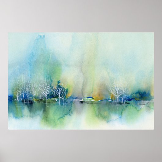 Blauw Blauwgroen Fantasy Abstract Landschapsschild Poster (Voorkant)
