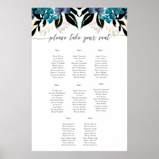 Blauw blauwgroen Floral Wedding border Poster