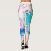Blauw Blauwgroen galaxy Holographic Glitter Elegan Leggings (Achterkant)
