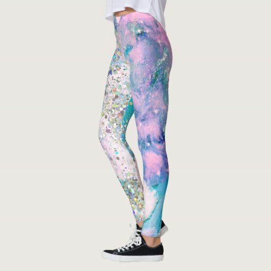 Blauw Blauwgroen galaxy Holographic Glitter Elegan Leggings (Links)