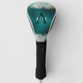 Blauw Blauwgroen Glitter Monogram Jouw naam toevoe Golfheadcover (Voorkant)