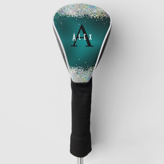 Blauw Blauwgroen Glitter Monogram Jouw naam toevoe Golfheadcover (Voorkant)