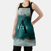 Blauw Blauwgroen Glitter Monogram Jouw naam toevoe Schort (Insitu)