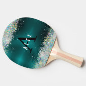Blauw Blauwgroen Glitter Monogram Jouw naam toevoe Tafeltennisbatje (Zijkant)