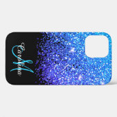 Blauw, Blauwgroen, Glitter, Naam en Monogram, Meis Case-Mate iPhone Case (Achterkant (horizontaal))