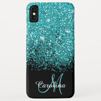 Blauw, Blauwgroen, Glitter, Naam en Monogram, Meis Case-Mate iPhone Case