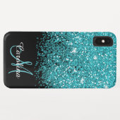 Blauw, Blauwgroen, Glitter, Naam en Monogram, Meis Case-Mate iPhone Case (Achterkant (horizontaal))