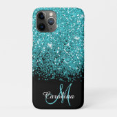 Blauw, Blauwgroen, Glitter, Naam en Monogram, Meis Case-Mate iPhone Case (Achterkant)