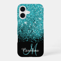 Blauw, Blauwgroen, Glitter, Naam en Monogram, Meis