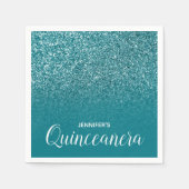 Blauw Blauwgroen Glitter Ombre Quinceanera Servet (Voorkant)