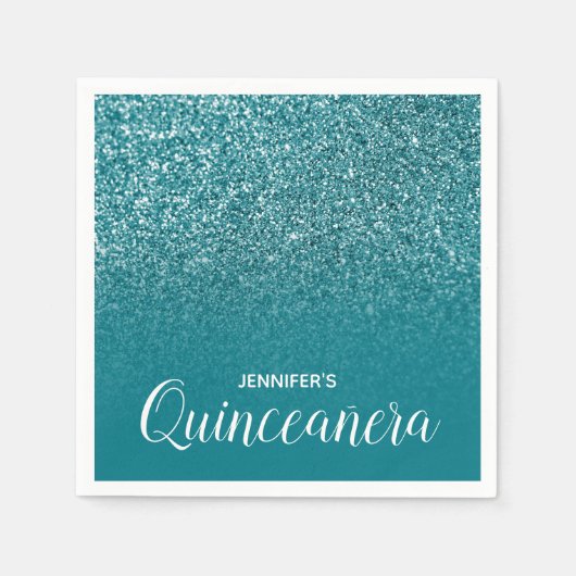 Blauw Blauwgroen Glitter Ombre Quinceanera Servet (Voorkant)