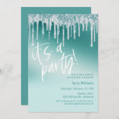 Blauw Blauwgroen Glitter Verrassing 50ste Verjaard Kaart (Voorkant / Achterkant)