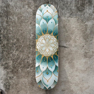 Blauw Blauwgroen Goud Bloemen Mandala Persoonlijk Skateboard