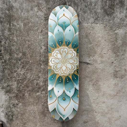 Blauw Blauwgroen Goud Bloemen Mandala Persoonlijk Skateboard