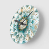 Blauw Blauwgroen Goud Bloemen Mandala Ronde Klok (Hoek)