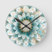 Blauw Blauwgroen Goud Bloemen Mandala Ronde Klok (Voorkant)