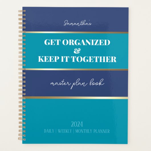 Blauw Blauwgroen Goud Modern Trendy Dagelijks Weke Planner (Voorkant)