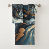 Blauw Blauwgroen Gouden Agaat Modern Glam Elegant Bad Handdoek (Insitu)