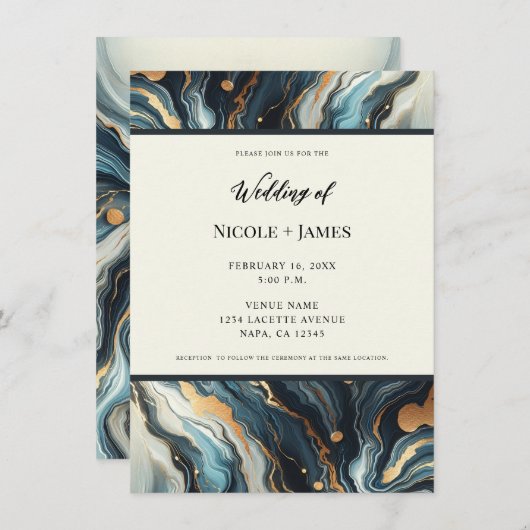 Blauw Blauwgroen Gouden Agaat Modern Glam Elegant  Kaart (Voorkant / Achterkant)