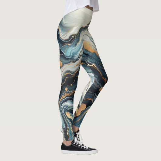 Blauw Blauwgroen Gouden Agaat Modern Glam Elegant  Leggings (Rechts)