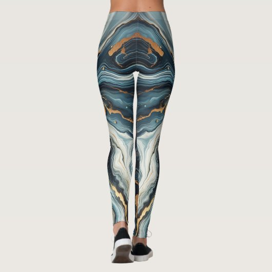 Blauw Blauwgroen Gouden Agaat Modern Glam Elegant  Leggings (Achterkant)