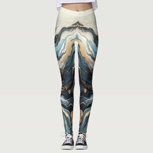 Blauw Blauwgroen Gouden Agaat Modern Glam Elegant  Leggings (Voorkant)