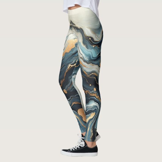 Blauw Blauwgroen Gouden Agaat Modern Glam Elegant  Leggings (Links)