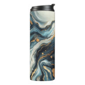 Blauw Blauwgroen Gouden Agaat Modern Glam Elegant Thermosbeker (Gedraaid links)