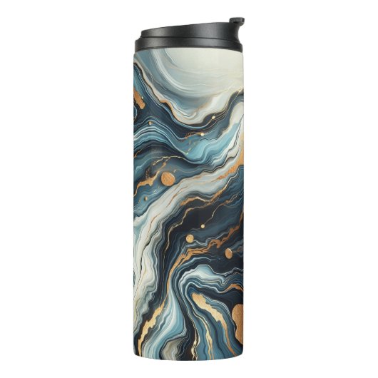 Blauw Blauwgroen Gouden Agaat Modern Glam Elegant Thermosbeker (Gedraaid links)