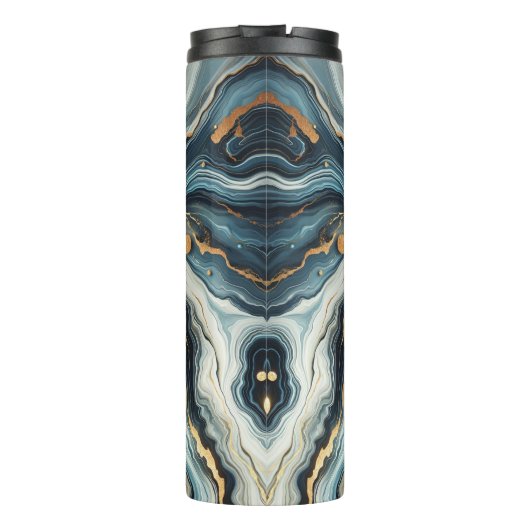 Blauw Blauwgroen Gouden Agaat Modern Glam Elegant  Thermosbeker (Achterkant)