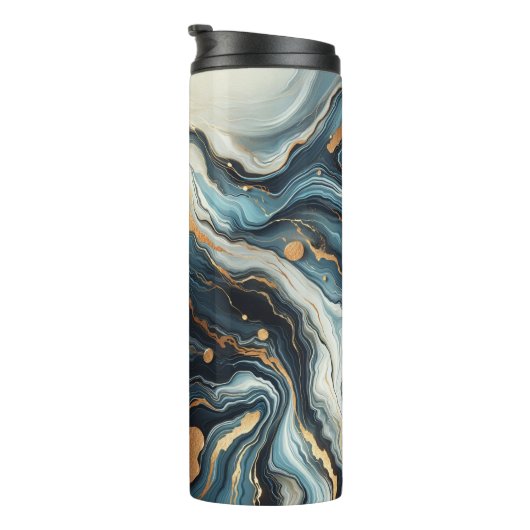 Blauw Blauwgroen Gouden Agaat Modern Glam Elegant Thermosbeker (Geroteerd rechts)