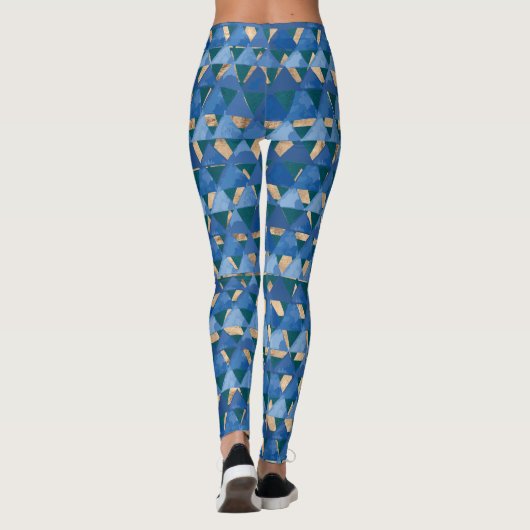 Blauw, blauwgroen groen en goud geometrisch decopa leggings (Achterkant)