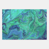 Blauw Blauwgroen Groen Modern Fluid Art Inpakpapier Vel (Voorkant)