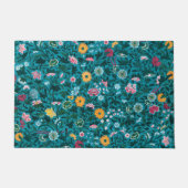 Blauw Blauwgroen groen rood roze geel bloemenpatro Deurmat (Voorkant)