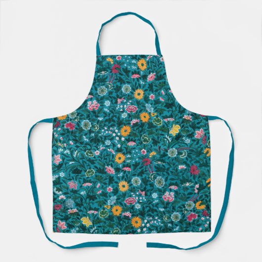 Blauw Blauwgroen groen rood roze geel bloemenpatro Schort (Voorkant)